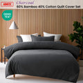 Charcoal 400TC Charcoal Bamboo Cotton Double Stitched Quilt Cover Set Single