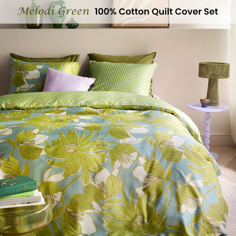 Oilily Melodi Green Cotton Floral Quilt Cover Set King-2