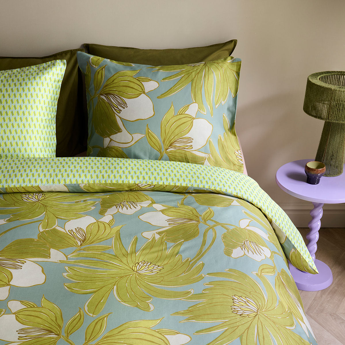 Oilily Melodi Green Cotton Floral Quilt Cover Set King-4