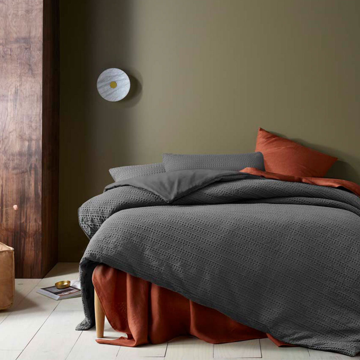 Soho Waffle Dark Grey Quilt Cover Set King