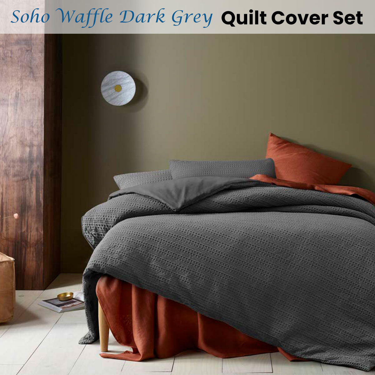 Soho Waffle Dark Grey Quilt Cover Set King