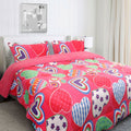 Pink Heart Printed Sherpa Flannel Fleece Reversible Blanket Set Queen/King