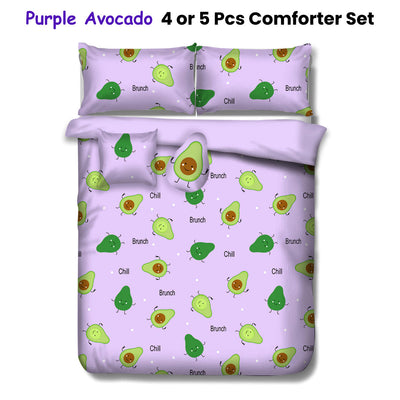 Purple Avocado Kids Advventure 4 Pcs Comforter Set Single with playful avocado print on purple bedding by Bedzy