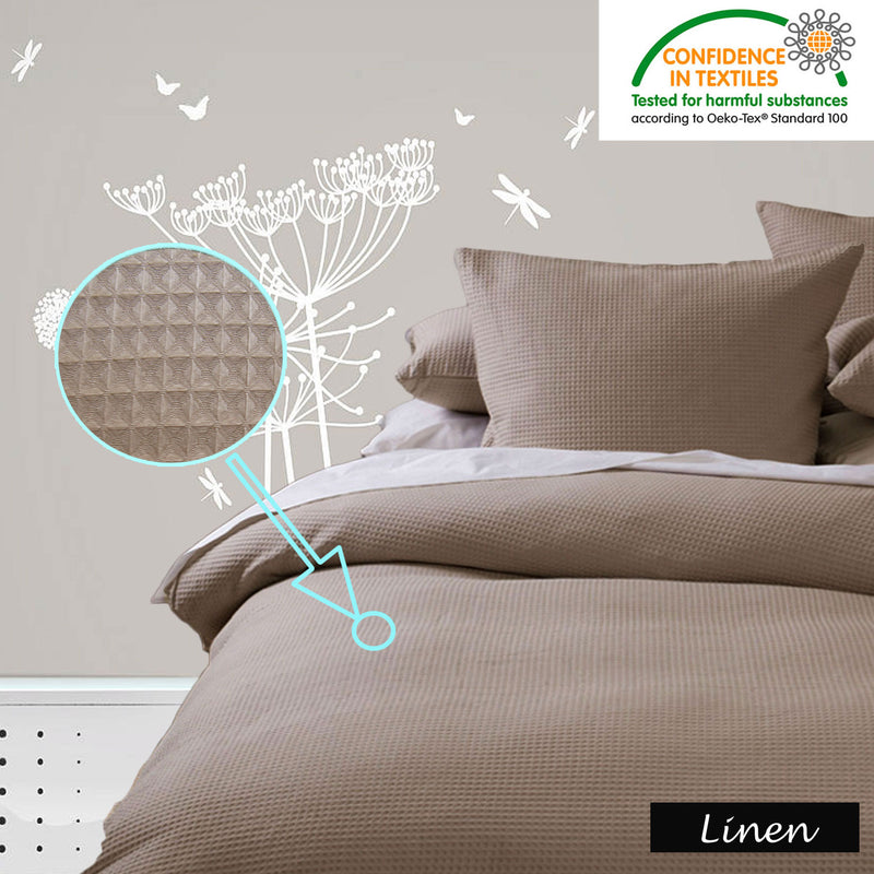 Waffle Quilt Cover Set - Linen - Queen in soft waffle weave with matching pillowcases on a styled bed setting
