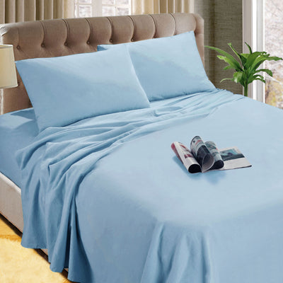 Micro Flannelette Sheet Set 40 cm Wall Steel Blue Single