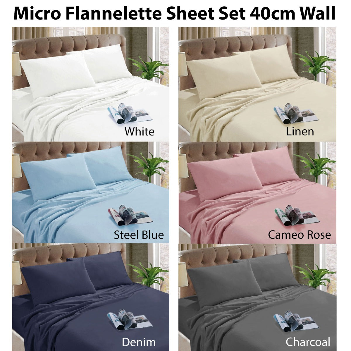 Micro Flannelette Sheet Set 40 cm Wall Steel Blue Single-2