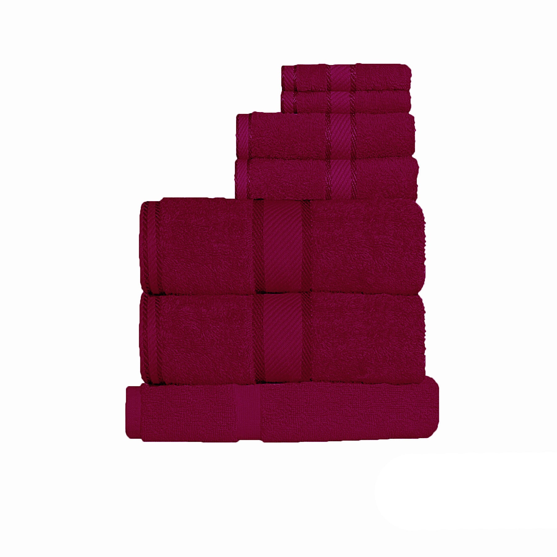 550gsm Cotton 7 Pce Towel Set Burgundy arranged in neat stack, showcasing plush texture and rich color on white background