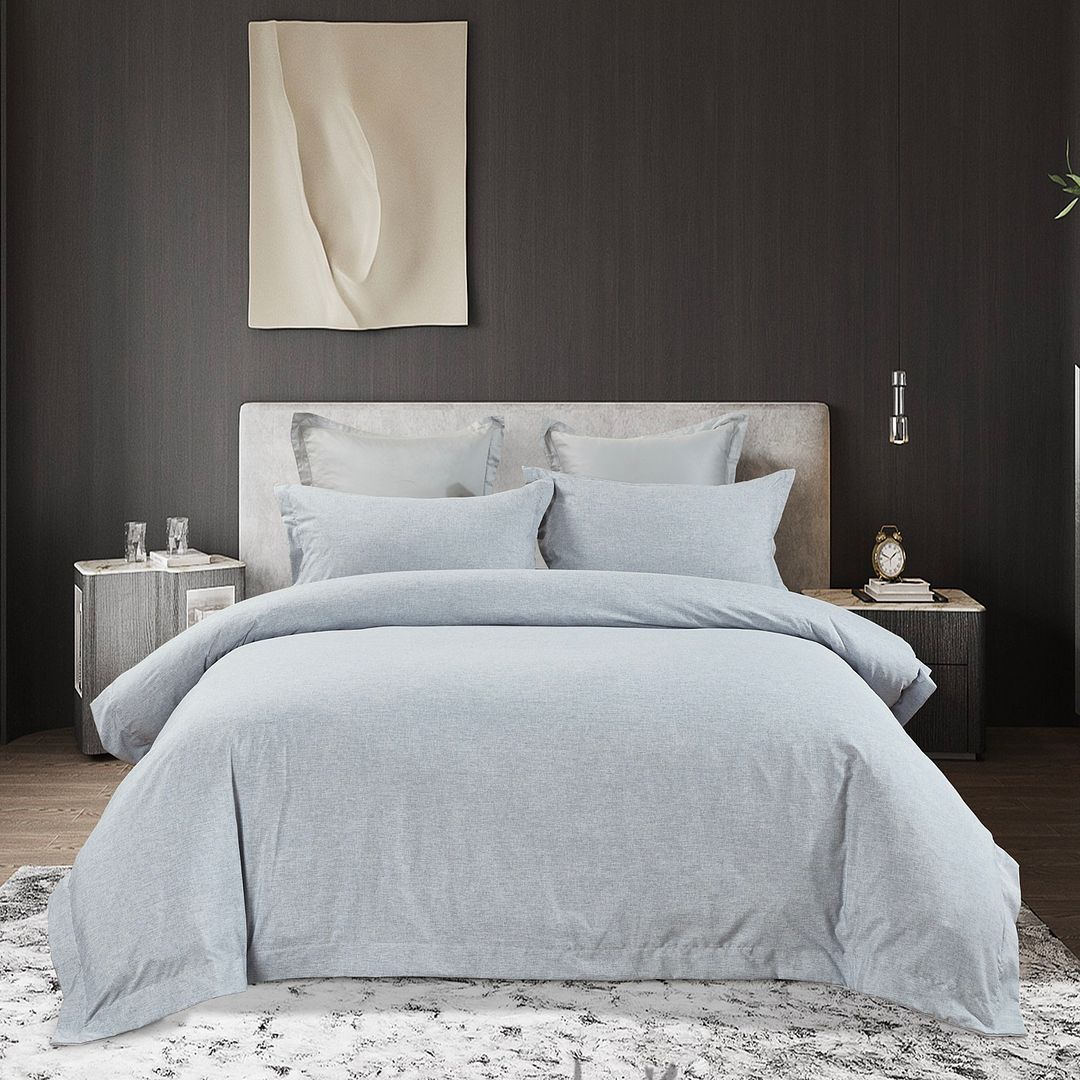 Tailored Super Soft Quilt Cover Set - Queen Size in soft gray, styled on a modern bed with bedside tables and decor