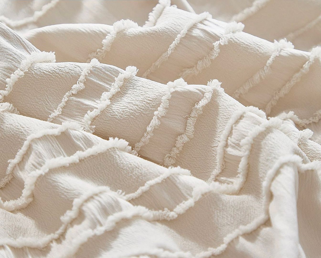 Close-up of textured fabric in Tufted Boho Striped Embroidery Quilt/Doona/Duvet Cover Set - King Size for bedroom decor.