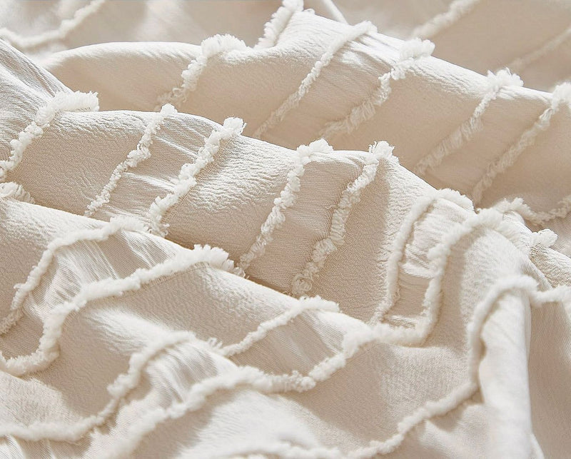 Close-up of textured fabric in Tufted Boho Striped Embroidery Quilt/Doona/Duvet Cover Set - King Size for bedroom decor.