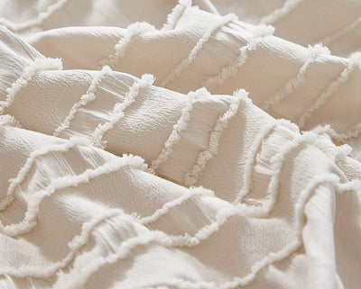 Close-up of textured fabric detail on Tufted Boho Striped Embroidery Quilt/Doona/Duvet Cover Set - Queen Size by Bedzy