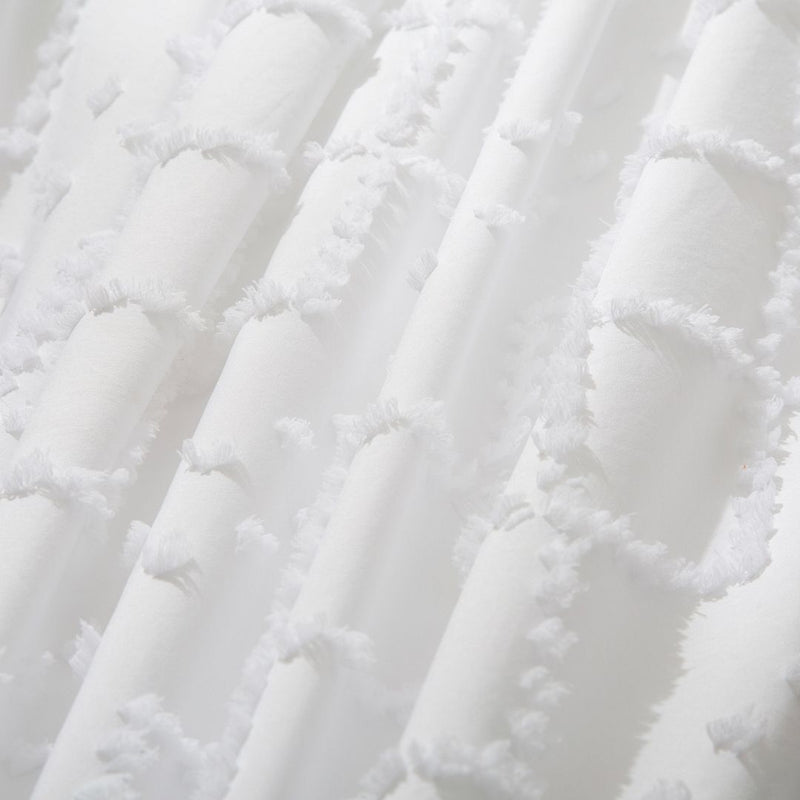 Close-up of textured white fabric from Tufted Boho Embroidery Quilt/Doona/Duvet Cover Set - White - Queen Size by Bedzy
