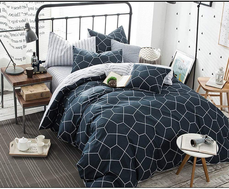 Chelsea Super King Size Duvet Doona Quilt Cover Set with geometric pattern on bed in modern bedroom setting