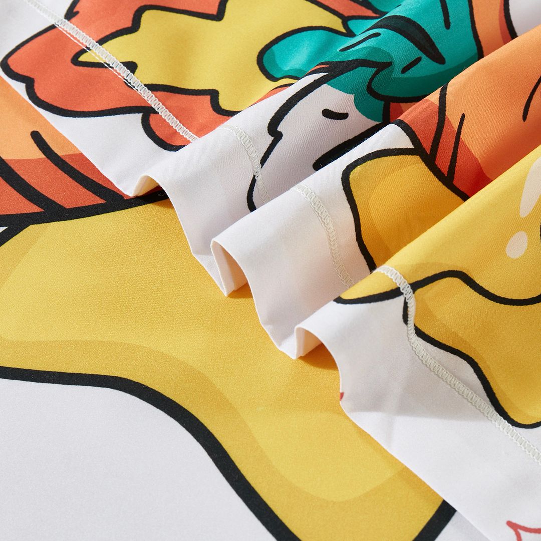 Close-up of colorful fabric folds on Rabbit Kids Quilt Cover Set - King Single Size featuring playful fantasy prints for kids' bedroom.