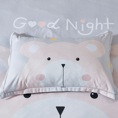 Bear Kids Quilt Cover Set - King Single Size with cute bear face pillowcase and "Good Night" text on bedding by Bedzy