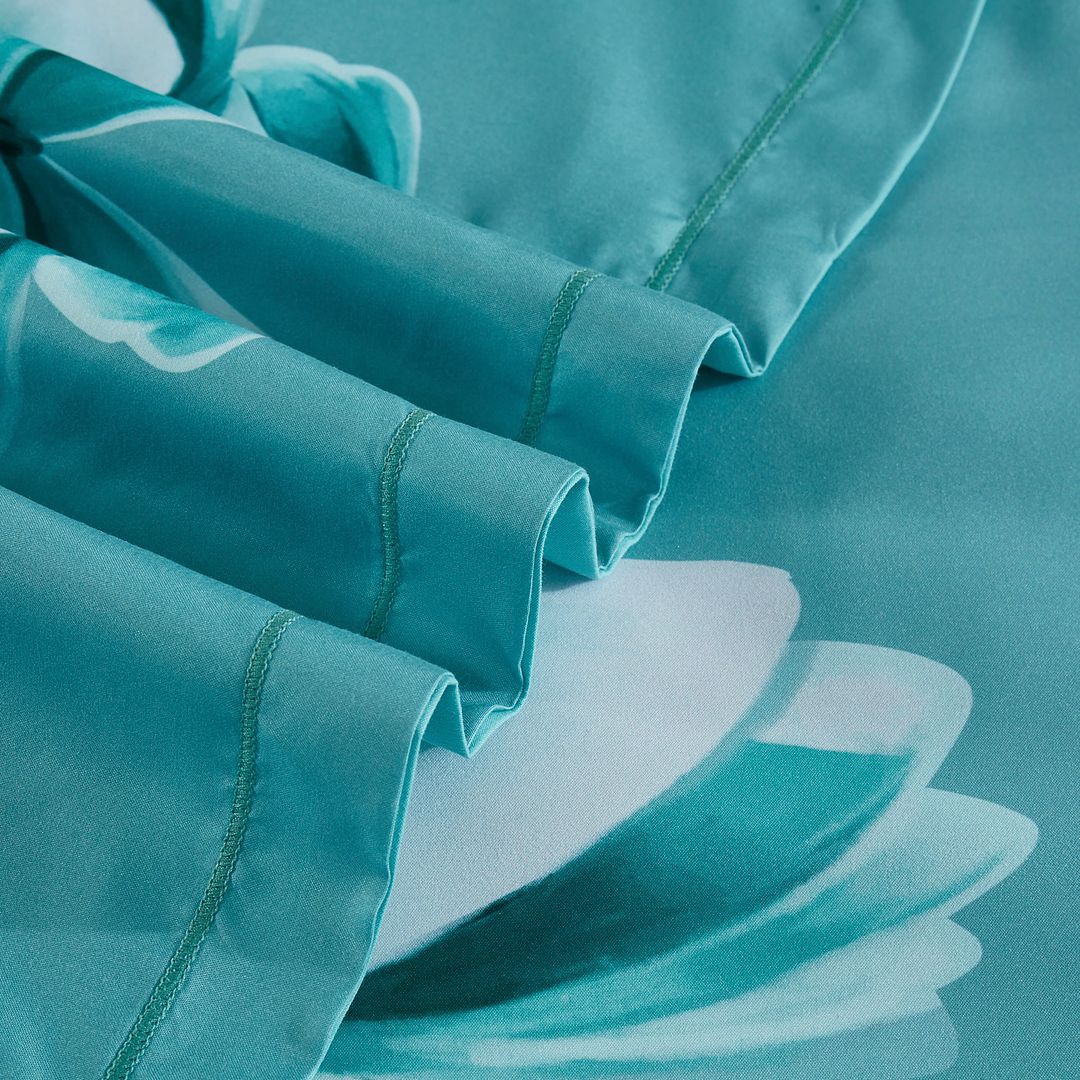 Close-up of Butterfly Green Quilt Cover Set - Queen Size showing fabric texture and subtle stitching details in bedroom setting
