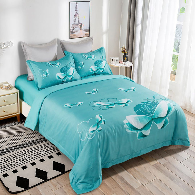 Butterfly Green Quilt Cover Set - Super King Size on bed with butterfly and floral design in modern bedroom setting
