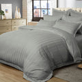 1000TC Ultra Soft Striped Super King Size Grey Duvet Doona Quilt Cover Set