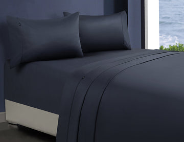 1000tc egyptian cotton 1 fitted sheet and 2 pillowcases double charcoal on bedzy bed in bedroom setting near window