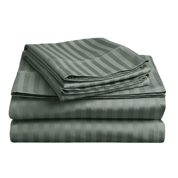 Soft stripe microfibre sheet set queen charcoal folded neatly, showcasing subtle stripe texture for bedroom bedding by Bedzy