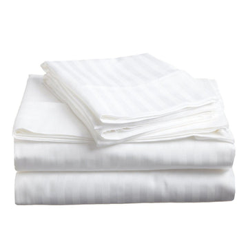 soft stripe microfibre sheet set queen white neatly folded showing subtle striped pattern and smooth texture