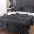 stripe flannel sherpa blanket queen charcoal