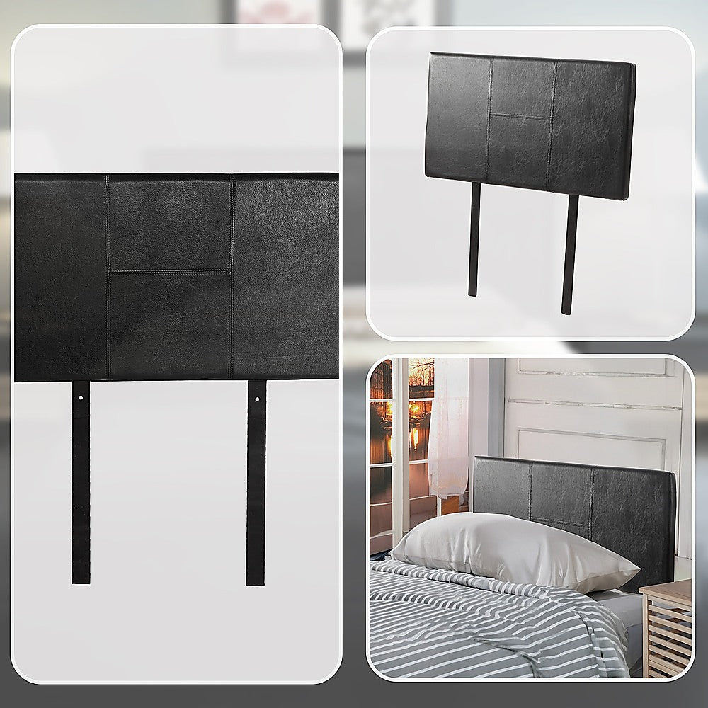 Single Size | Bed Headboard (Black) with stitched panels, designed for bedroom furniture by Bedzy, shown installed on bed