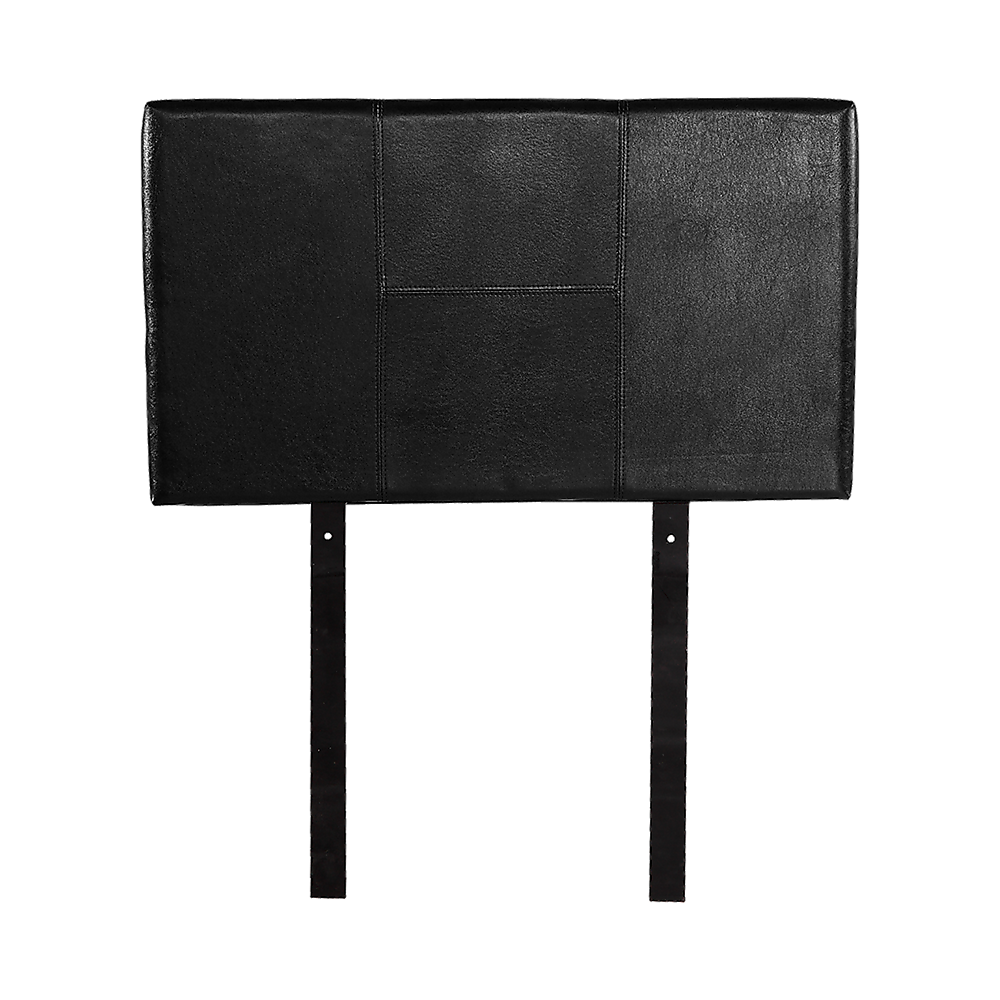 Single Size | Bed Headboard (Black) with a stitched black leather finish, designed for bedroom furniture by Bedzy.