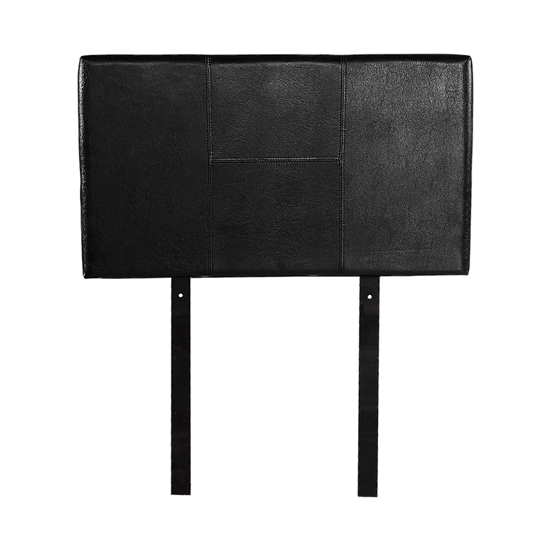 Single Size | Bed Headboard (Black) with a stitched black leather finish, designed for bedroom furniture by Bedzy.