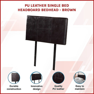 Single Size | Bed Headboard (Brown) in PU leather with durable construction and sleek stitched design for bedroom furniture.