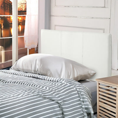 Single Size | Bed Headboard (White) with clean stitched design, styled in a modern bedroom setting with striped bedding.