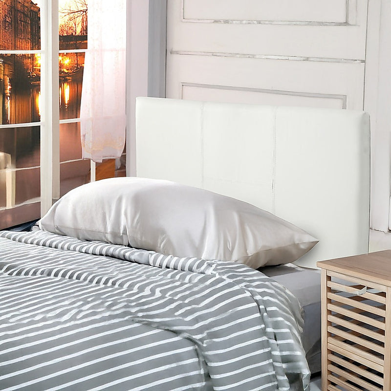 Single Size | Bed Headboard (White) with clean stitched design, styled in a modern bedroom setting with striped bedding.
