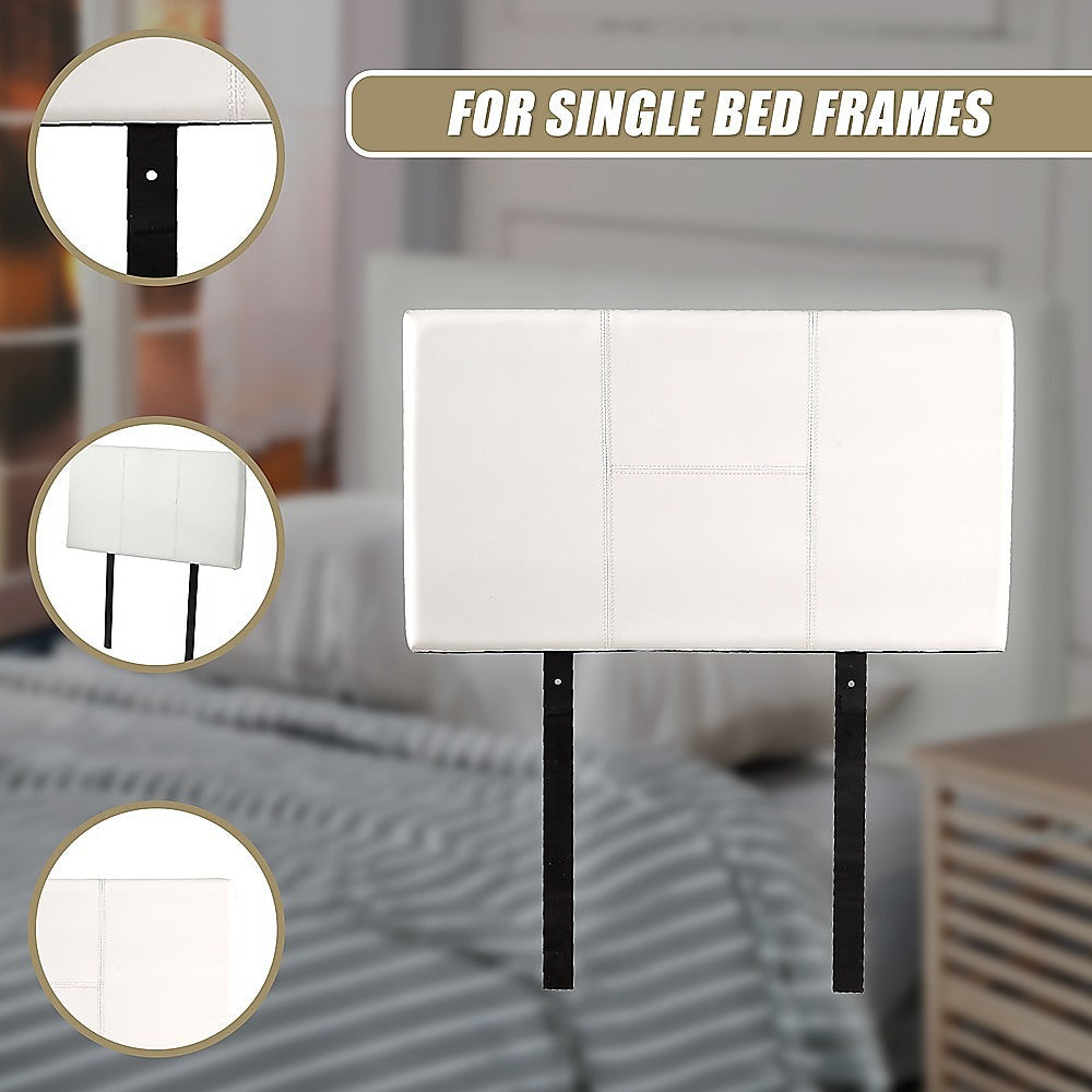 Single Size | Bed Headboard (White) with stitched design and metal mounting legs for single bed frames by Bedzy