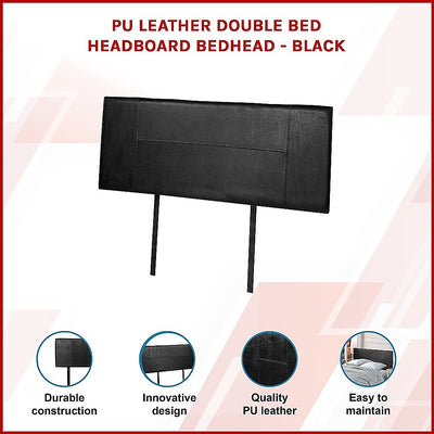 Double Size | PU Leather Bed Headboard Bedhead (Black) with durable PU leather and modern design for bedroom furniture.