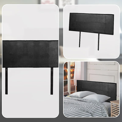 Double Size | PU Leather Bed Headboard Bedhead (Black) with stitched design, shown standalone and styled on bed in bedroom setting