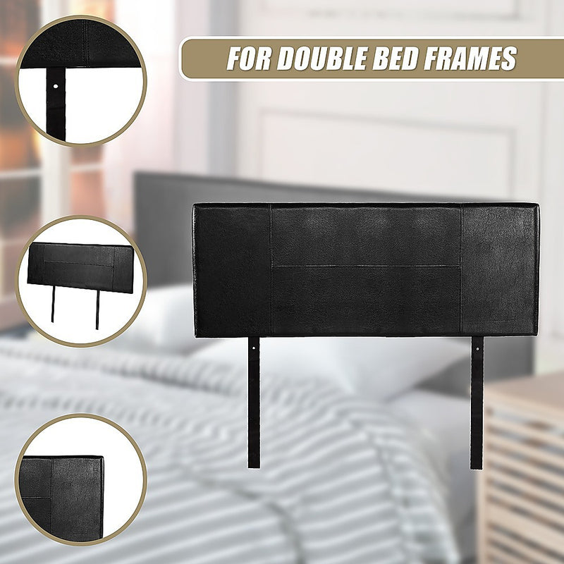 Double Size | PU Leather Bed Headboard Bedhead (Black) with stitched design for double bed frames in bedroom setting