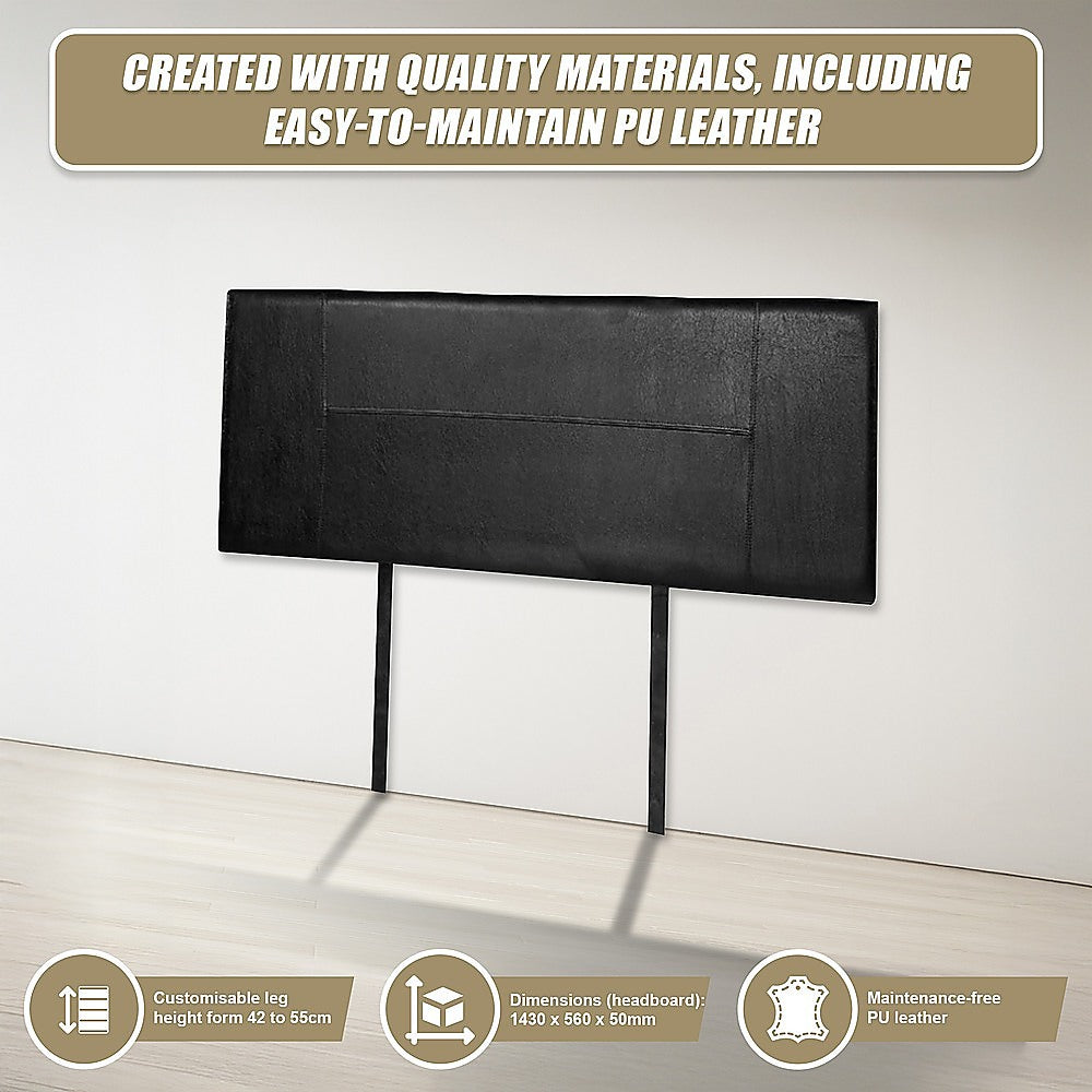 Double Size | PU Leather Bed Headboard Bedhead (Black) with designer stitching and easy-to-maintain PU leather material