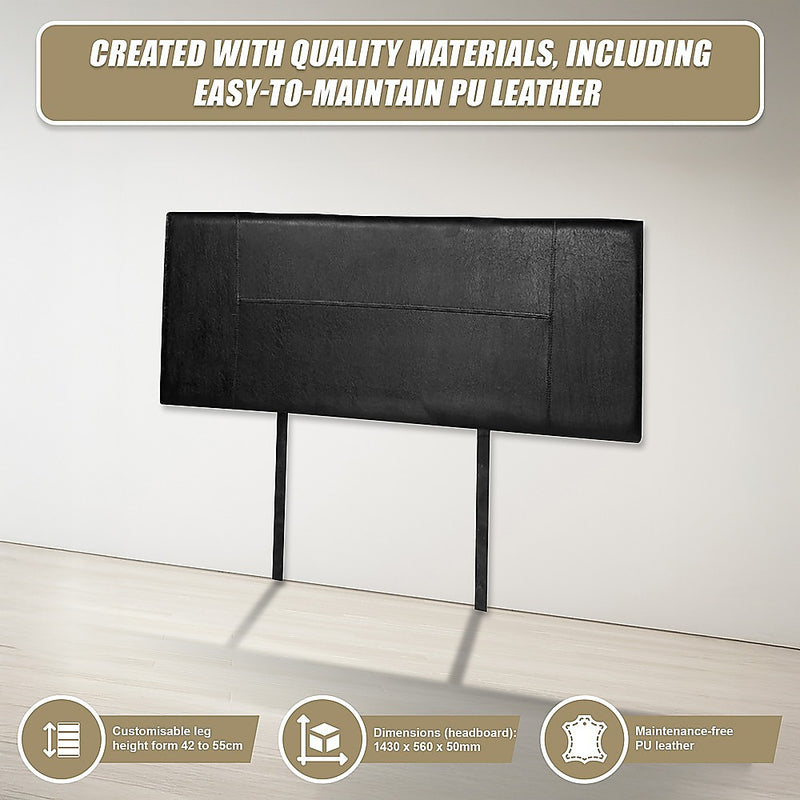 Double Size | PU Leather Bed Headboard Bedhead (Black) with designer stitching and easy-to-maintain PU leather material