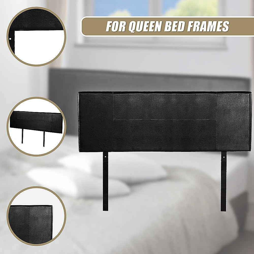 Queen Size | PU Leather Bed Headboard Bedhead (Black) with sturdy legs for queen bed frames in bedroom setting