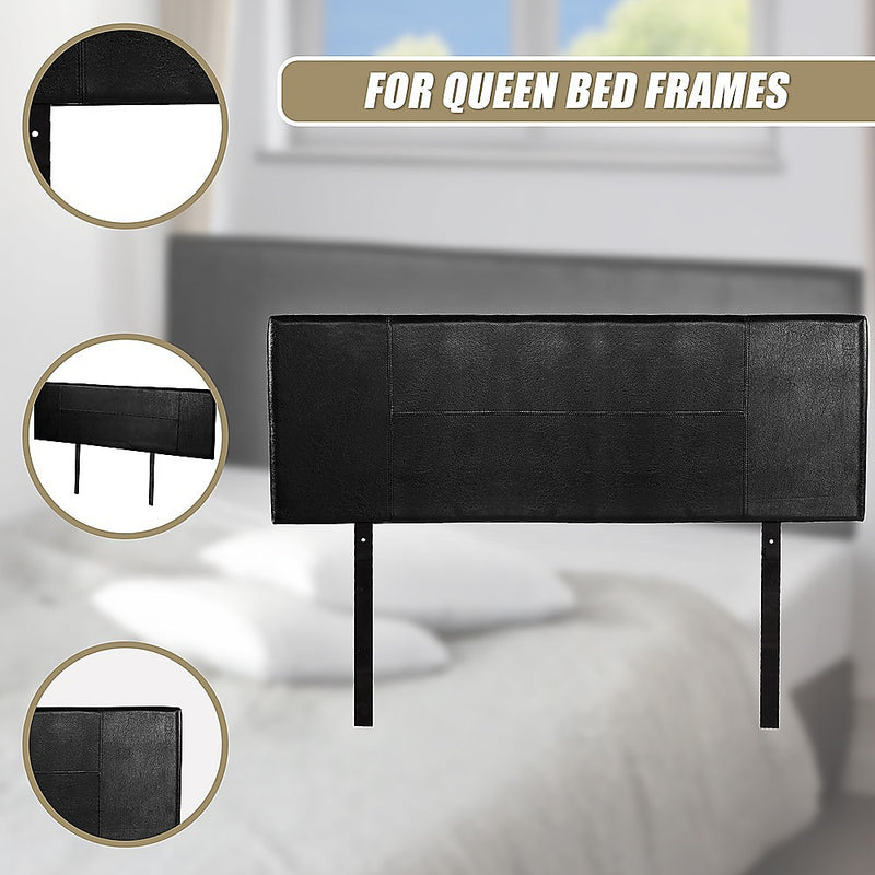 Queen Size | PU Leather Bed Headboard Bedhead (Black) with sturdy legs for queen bed frames in bedroom setting