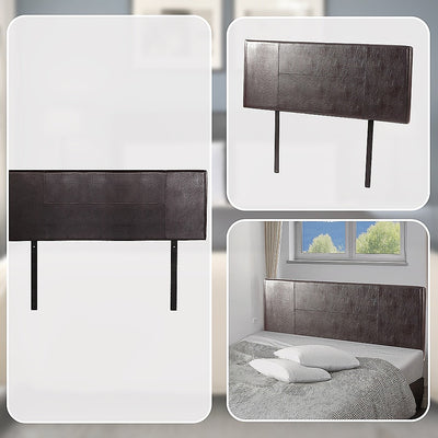 Queen Size | PU Leather Bed Headboard Bedhead (Brown) with stitched design, shown mounted on bed in modern bedroom setting