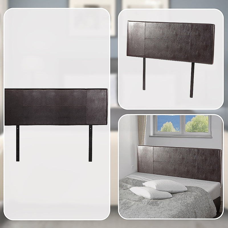 Queen Size | PU Leather Bed Headboard Bedhead (Brown) with stitched design, shown mounted on bed in modern bedroom setting