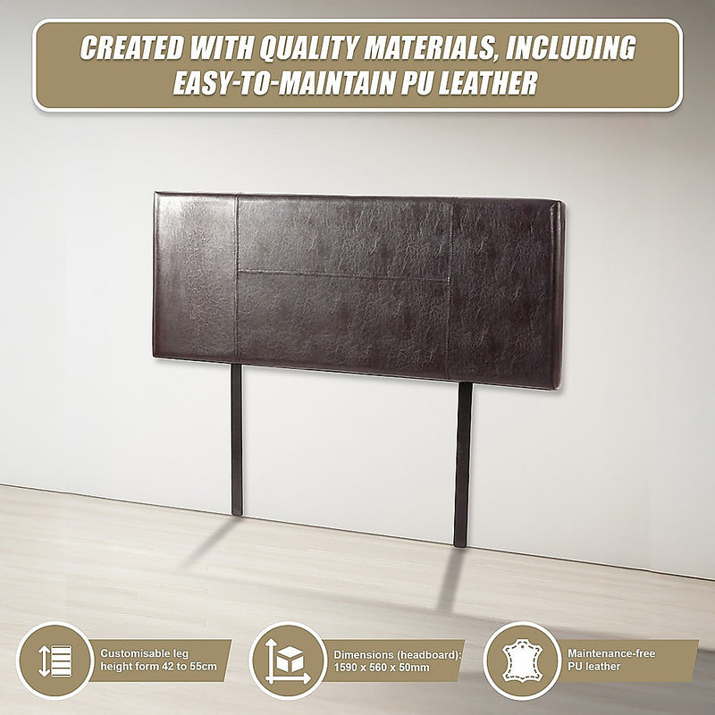 Queen Size | PU Leather Bed Headboard Bedhead (Brown) with stitched design, customizable legs, and easy-to-maintain material