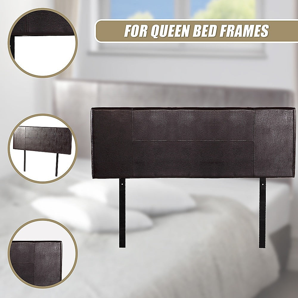 Queen Size | PU Leather Bed Headboard Bedhead (Brown) with stitched design for bedroom furniture and queen bed frames