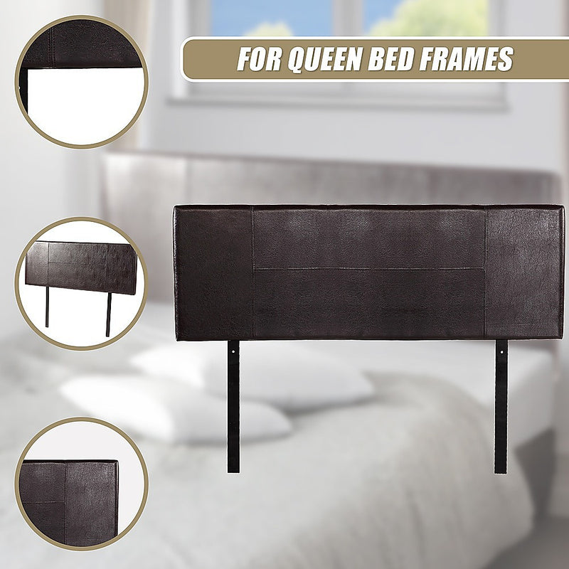 Queen Size | PU Leather Bed Headboard Bedhead (Brown) with stitched design for bedroom furniture and queen bed frames