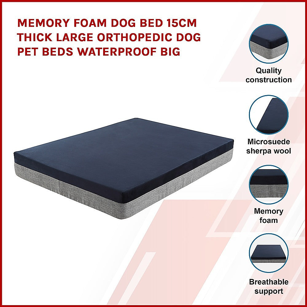 Memory Foam Dog Bed 15CM Thick Large Orthopedic Dog Pet Beds Waterproof Big with breathable microsuede cover and memory foam support