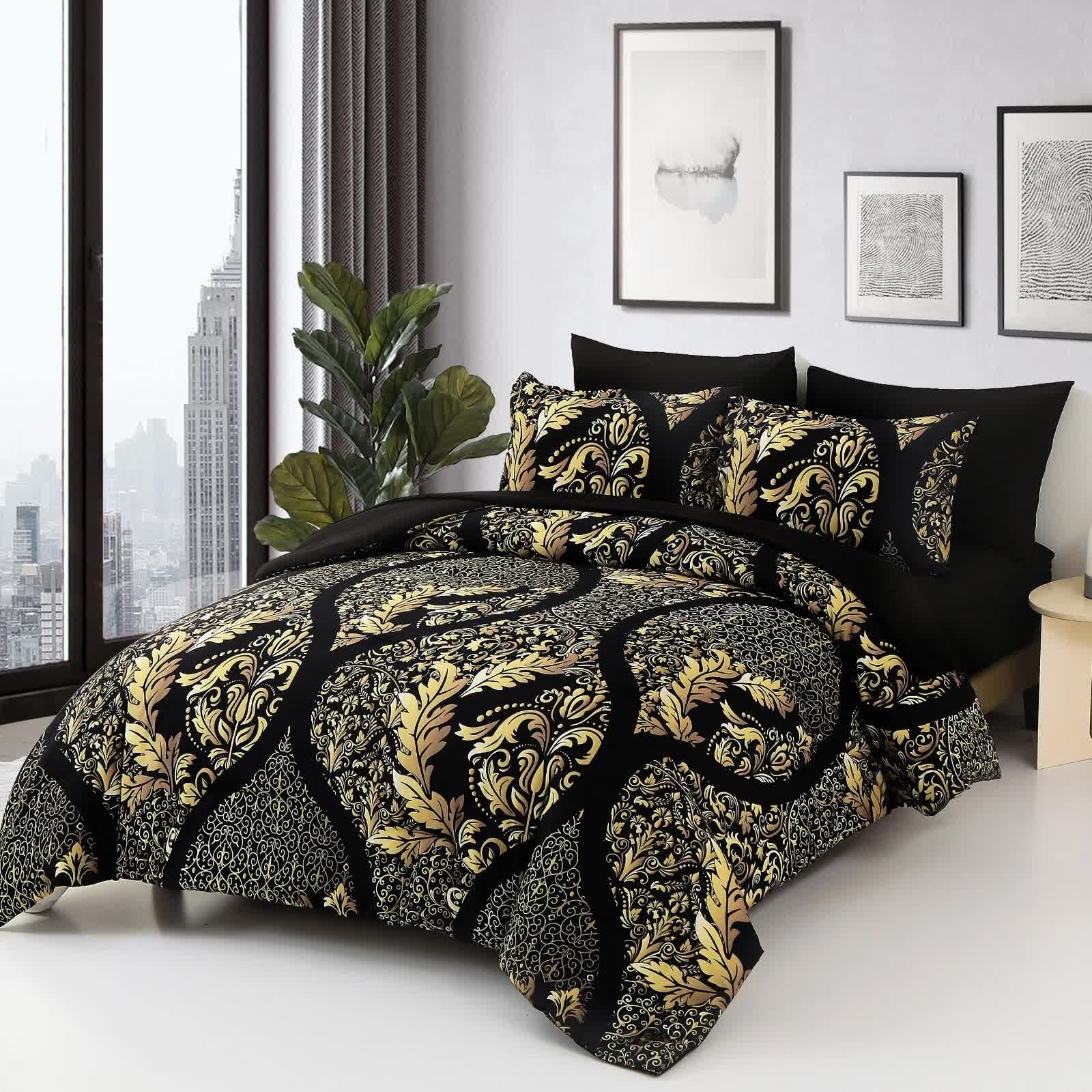 Regal Elegance Black and Gold 3 Pc Comforter & Pillow Cover Set KING-2