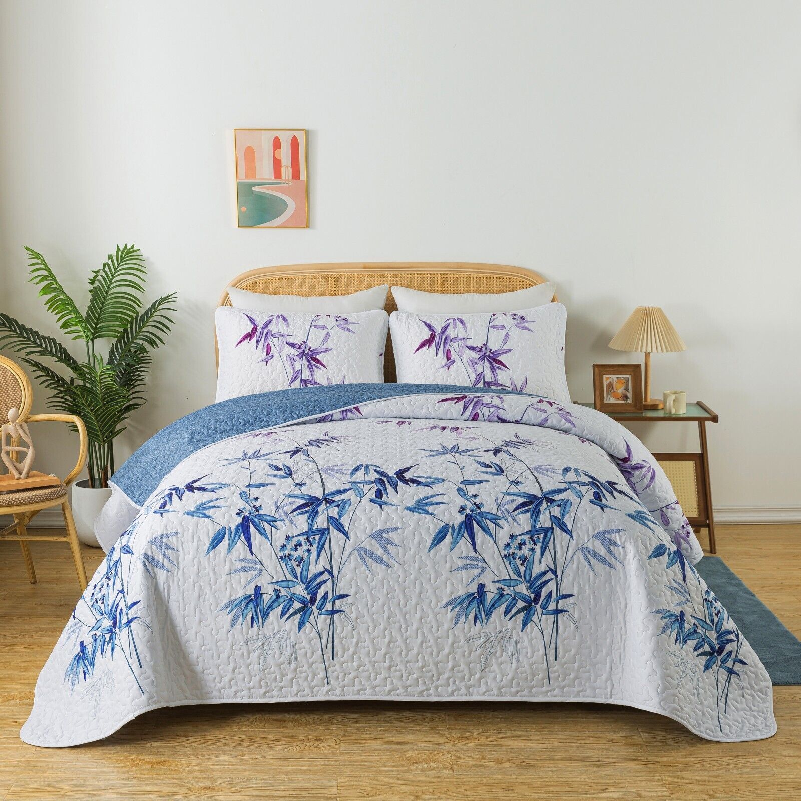 Ornate Vintage Lace purple blue3 Pc Bedspread & Pillow Cover Set