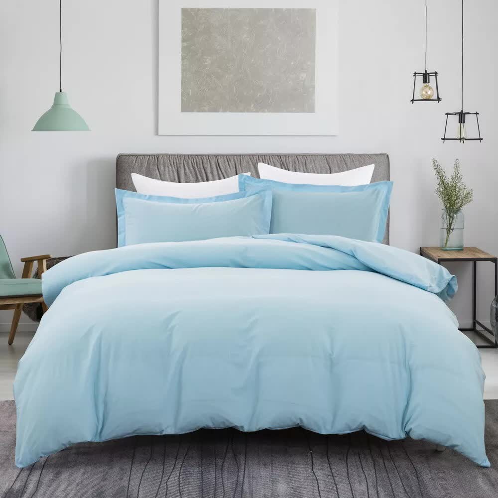 100% cotton Premium Doona Duvet Quilt Cover Set with Soft Pillowcases - Aqua-Double on bed in modern bedroom setting