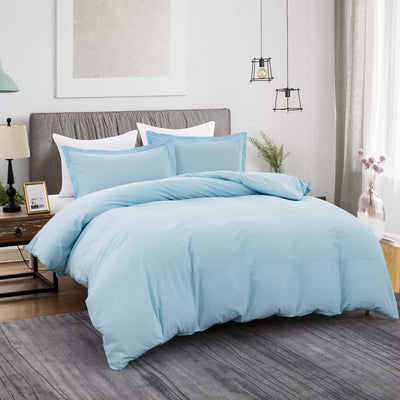 100% cotton Premium Doona Duvet Quilt Cover Set with Soft Pillowcases - Aqua-Double on bed in modern bedroom setting
